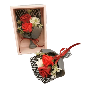 Szappanrózsa csokor díszdobozban-Piros