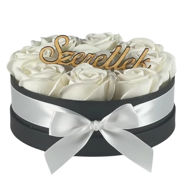 Szappanrózsa box, fekete rózsadoboz - fehér