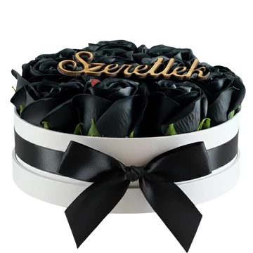 Szappanrózsa box, fehér rózsadoboz - fekete