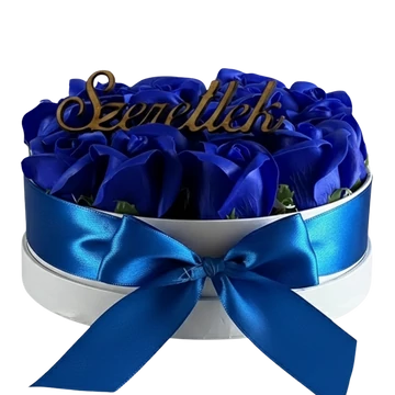 Szappanrózsa box, fehér rózsadoboz - kék