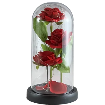 Bársony rózsák üvegbúrában 11x21 cm