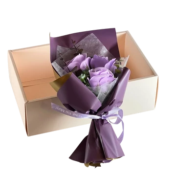 Szappanrózsa csokor díszdobozban-Lila