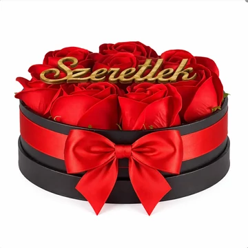 Szappanrózsa box, fekete rózsadoboz - piros