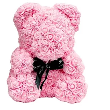 Rózsamaci - Rózsaszín fehér szívvel 40cm + Ajándék táblával