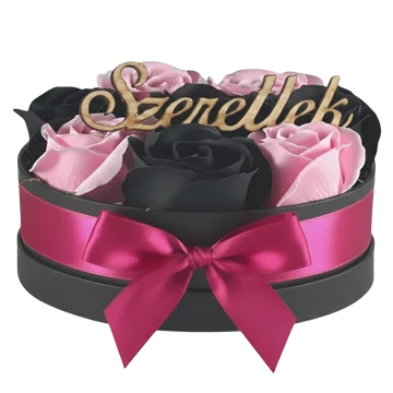 Szappanrózsa box, fekete rózsadoboz - fekete/pink