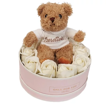 Szappanrózsa box - plüss macival