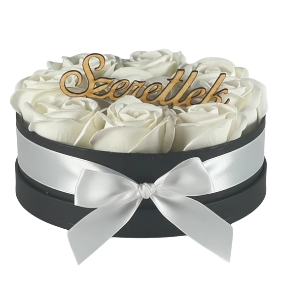 Szappanrózsa box, fekete rózsadoboz - fehér