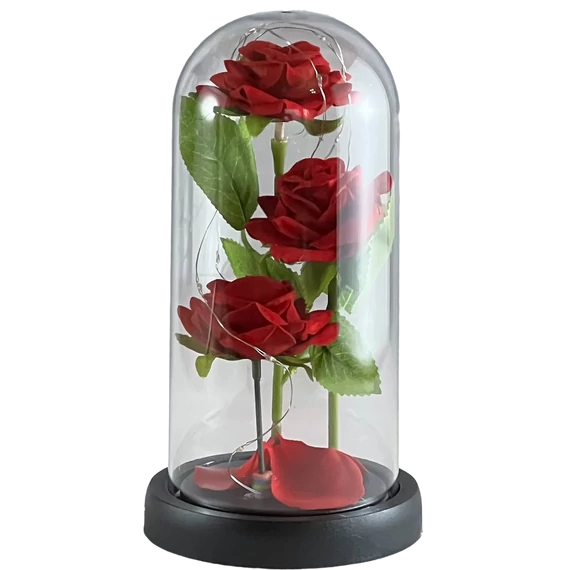 Bársony rózsák üvegbúrában 11x21 cm
