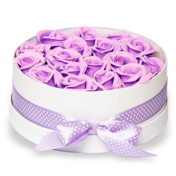 Szappanrózsa box, fehér rózsadoboz - lila