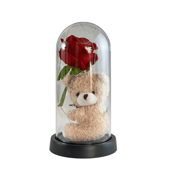 Maci rózsával üvegbúrában