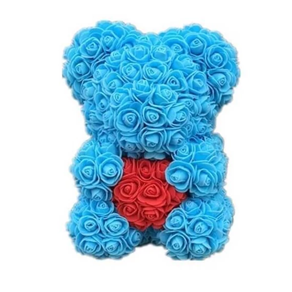 Rózsa maci - kék piros szívvel 25 cm