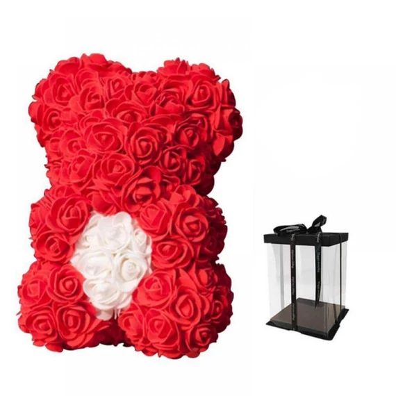 Rózsa maci - piros fehér szívvel