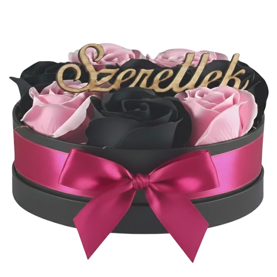 Szappanrózsa box, fekete rózsadoboz - fekete/pink