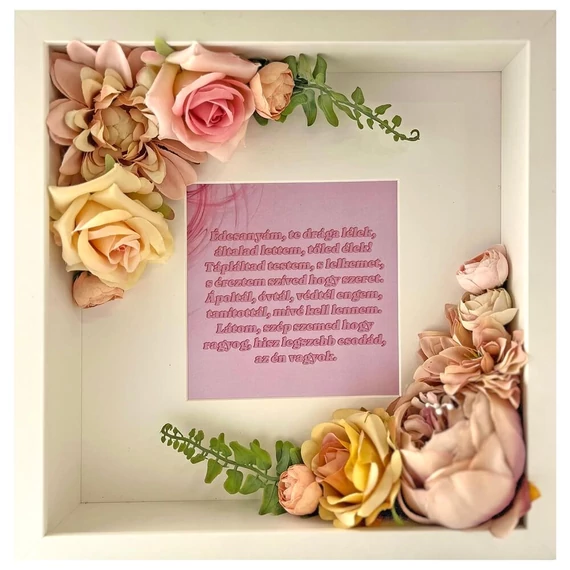 Selyemvirág fehér keretben